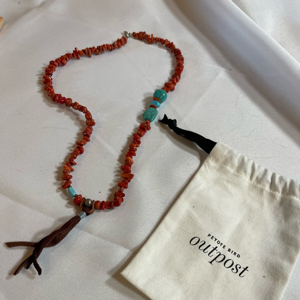 NEW. Peyote Outpost cute red and turquoise necklace.